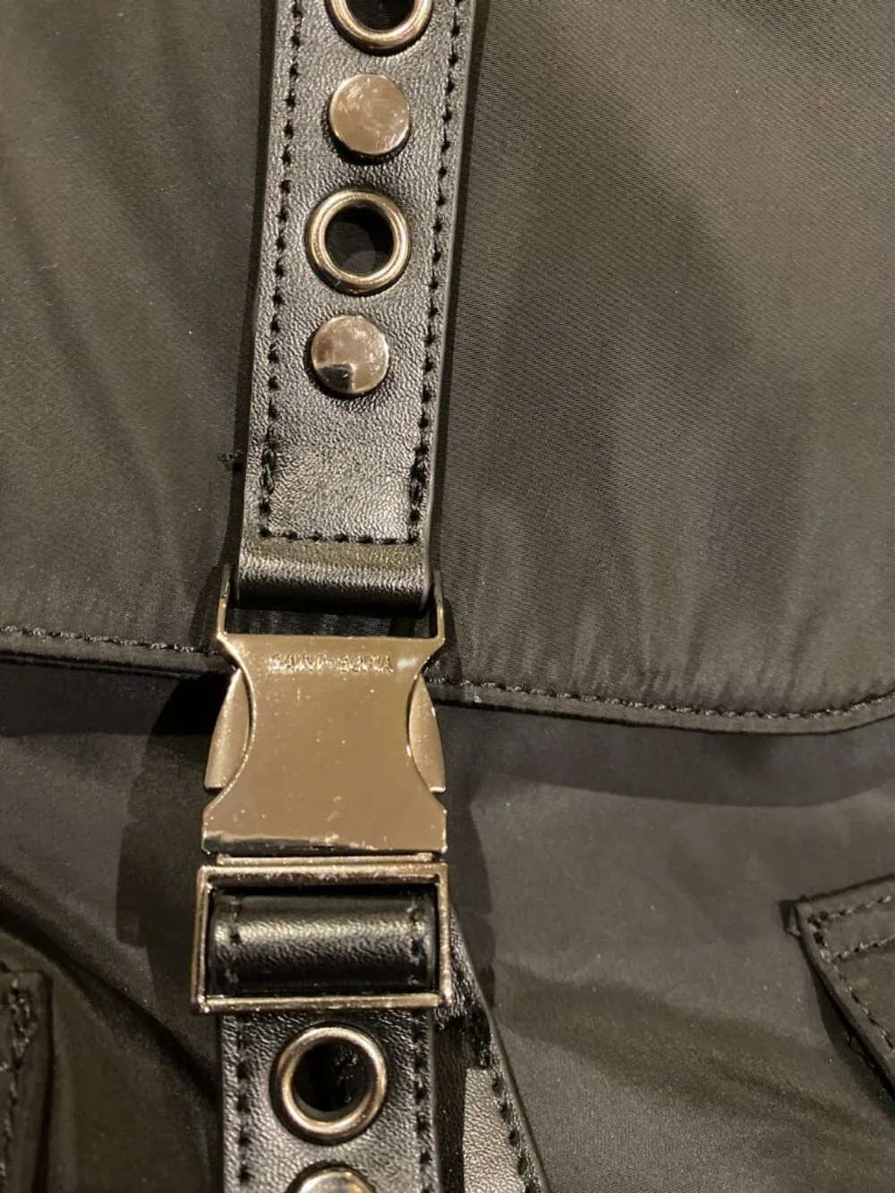 Saint + Sofia Studded Nylon Adjustable Strap Backpack with Silver Grommet Design